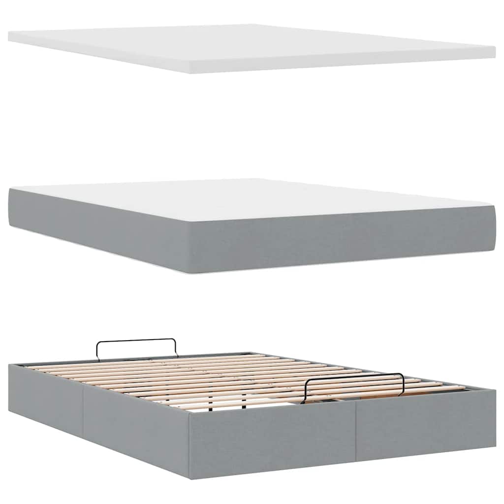 Cadre de lit ottoman et matelas gris clair 140x200 cm tissu - XIOS