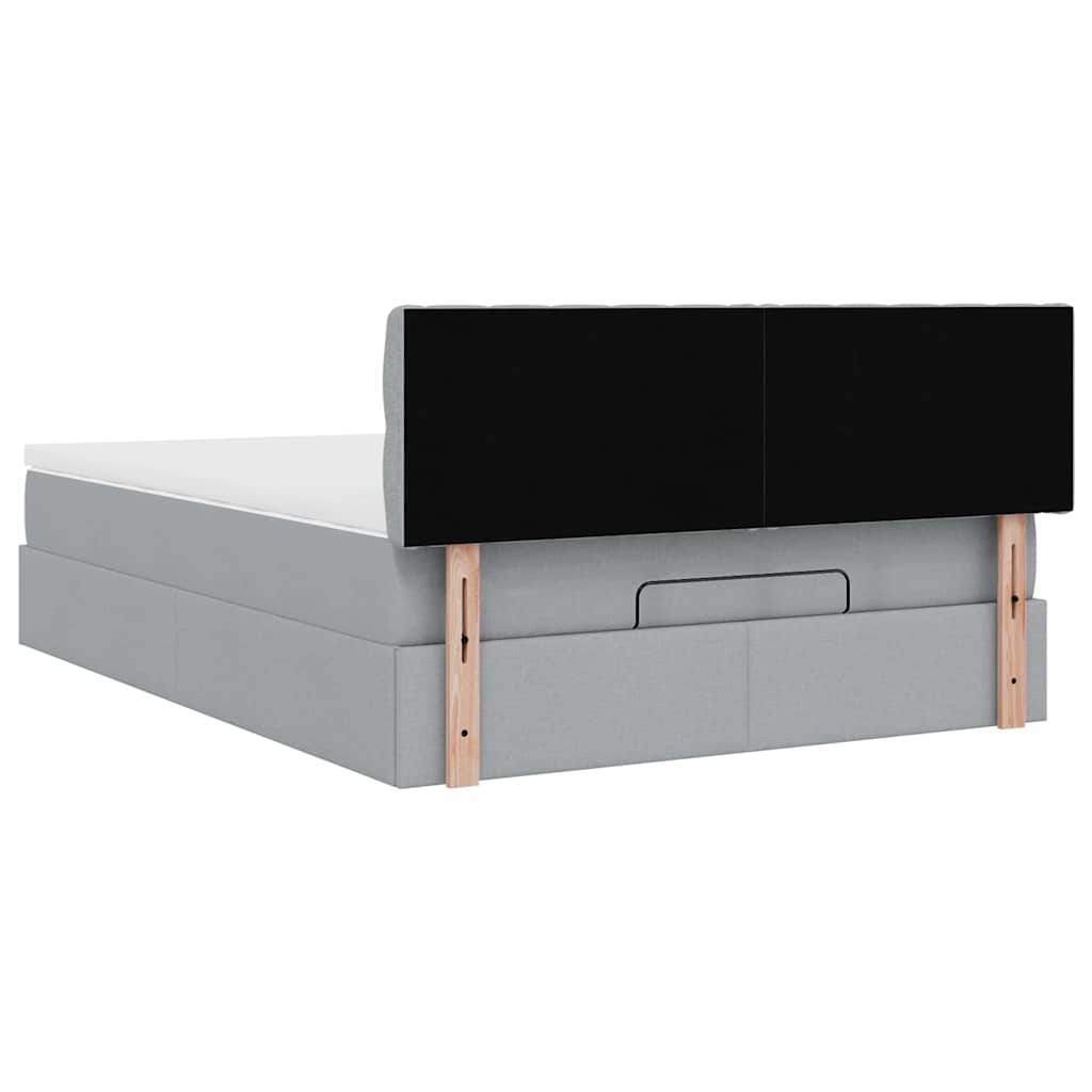 Cadre de lit ottoman et matelas gris clair 140x200 cm tissu - XIOS
