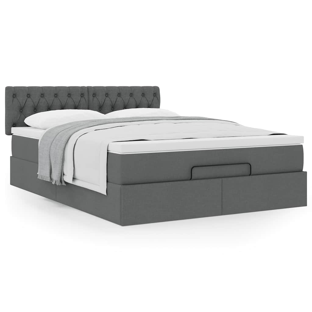 Lit ottoman avec matelas gris foncé 140x200 cm tissu - XIOS
