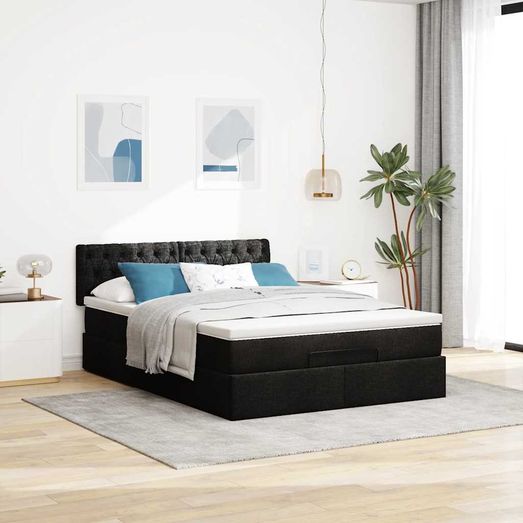 Lit ottoman avec matelas noir 140x200 cm tissu - XIOS