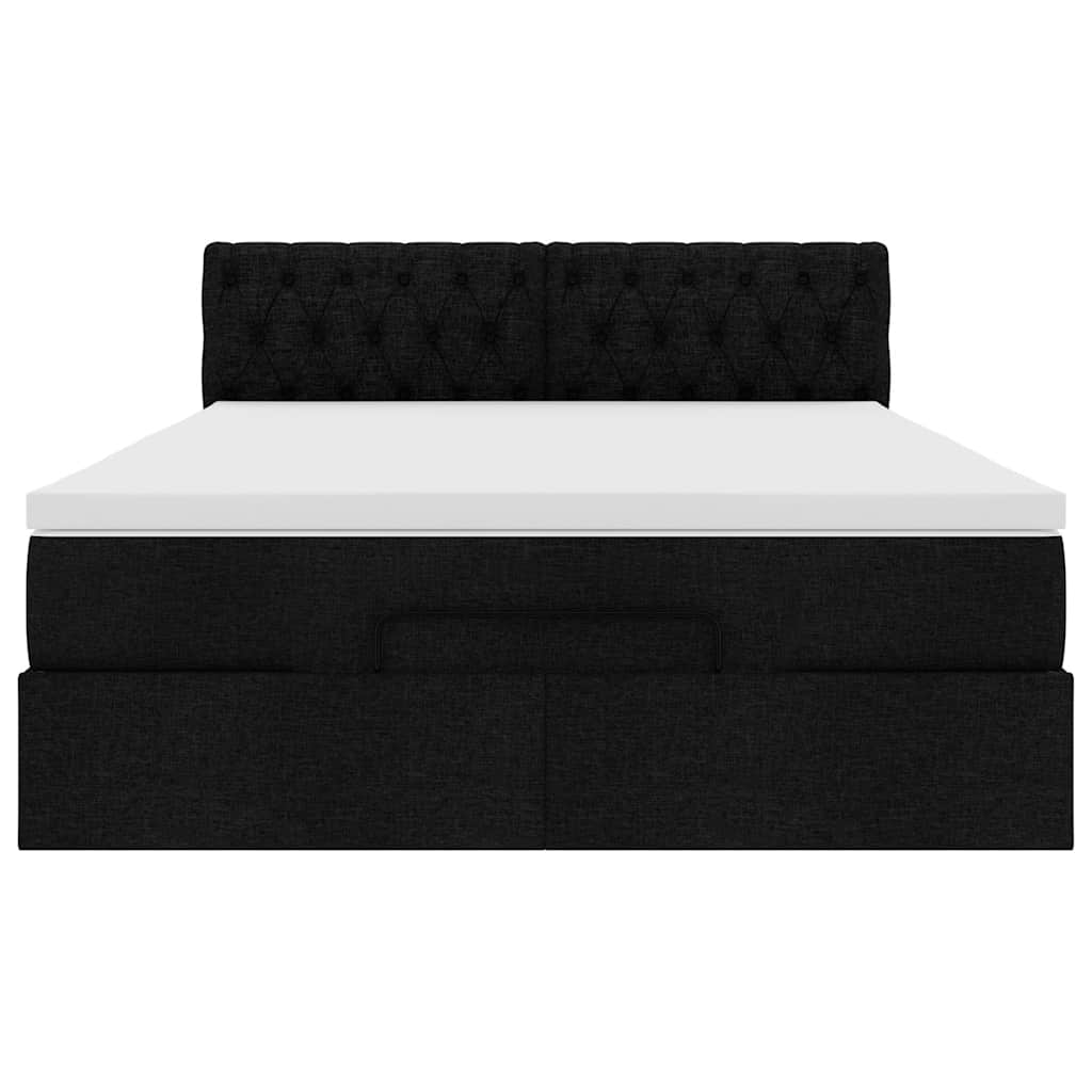 Lit ottoman avec matelas noir 140x200 cm tissu - XIOS