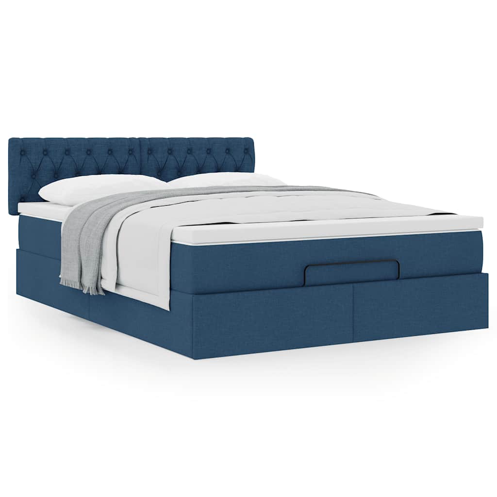 Cadre de lit ottoman avec matelas bleu 140x200 cm tissu - XIOS