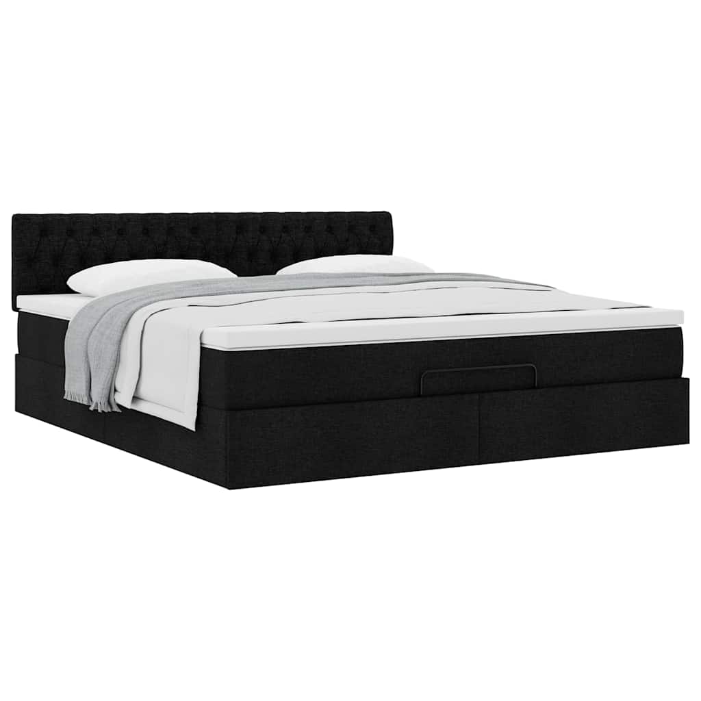 Cadre de lit ottoman avec matelas noir 160x200 cm tissu - XIOS