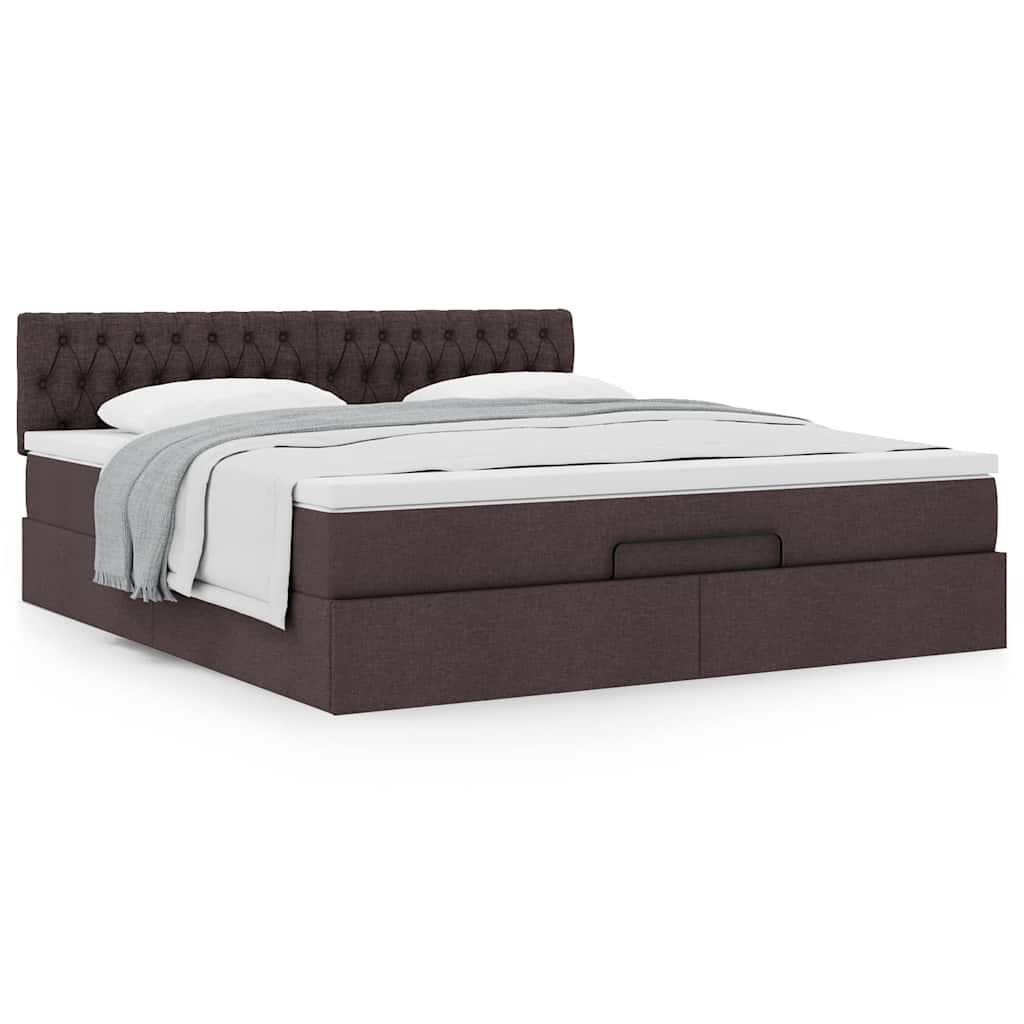 Cadre de lit ottoman avec matelas marron foncé 160x200 cm tissu - XIOS
