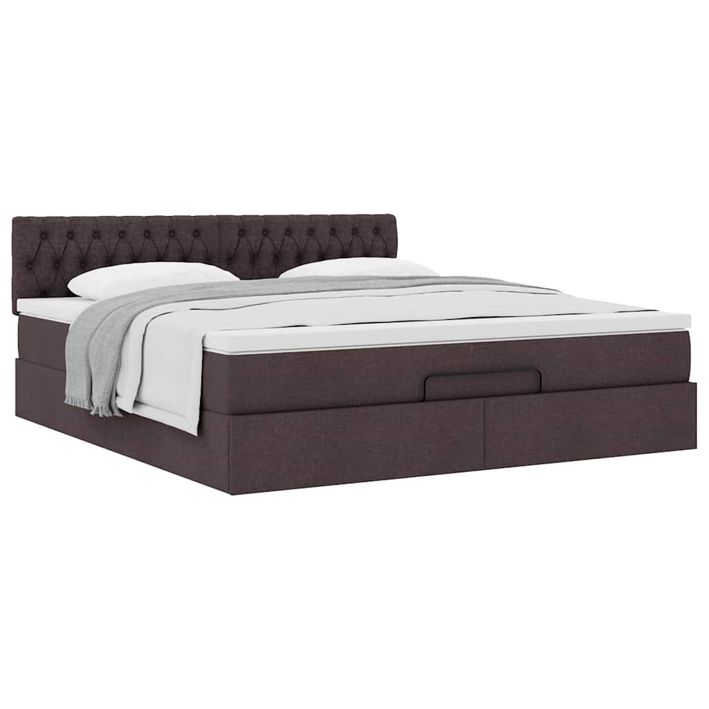 Cadre de lit ottoman avec matelas marron foncé 160x200 cm tissu - XIOS