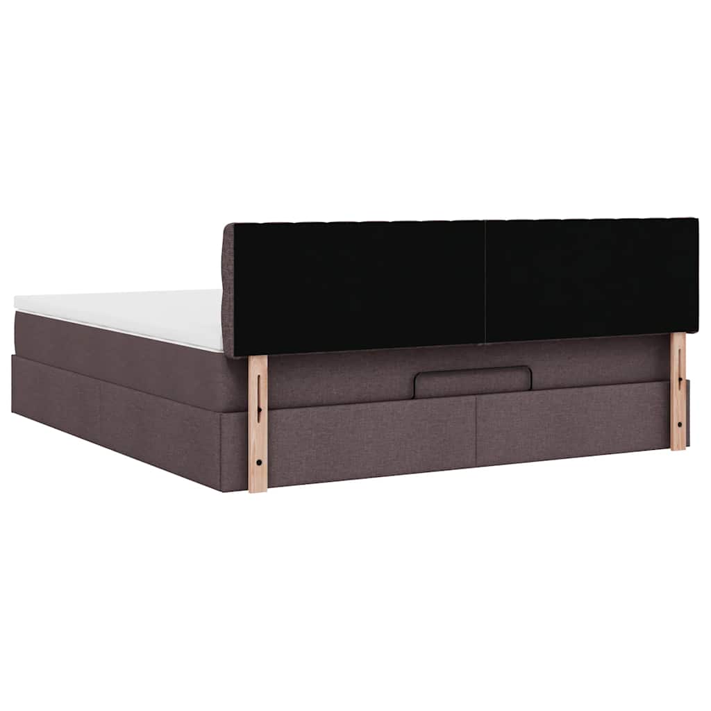 Cadre de lit ottoman avec matelas marron foncé 160x200 cm tissu - XIOS
