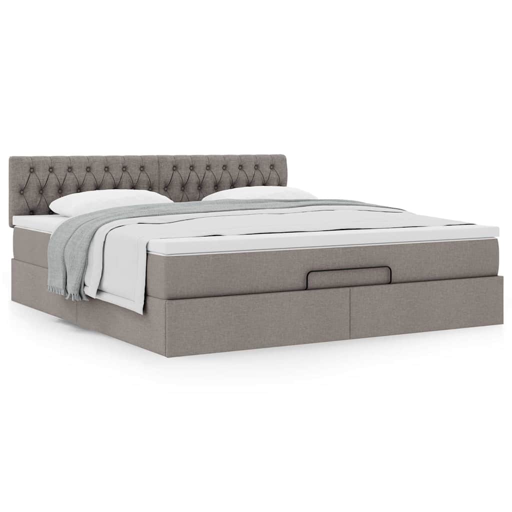 Cadre de lit ottoman avec matelas taupe 160x200 cm tissu - XIOS