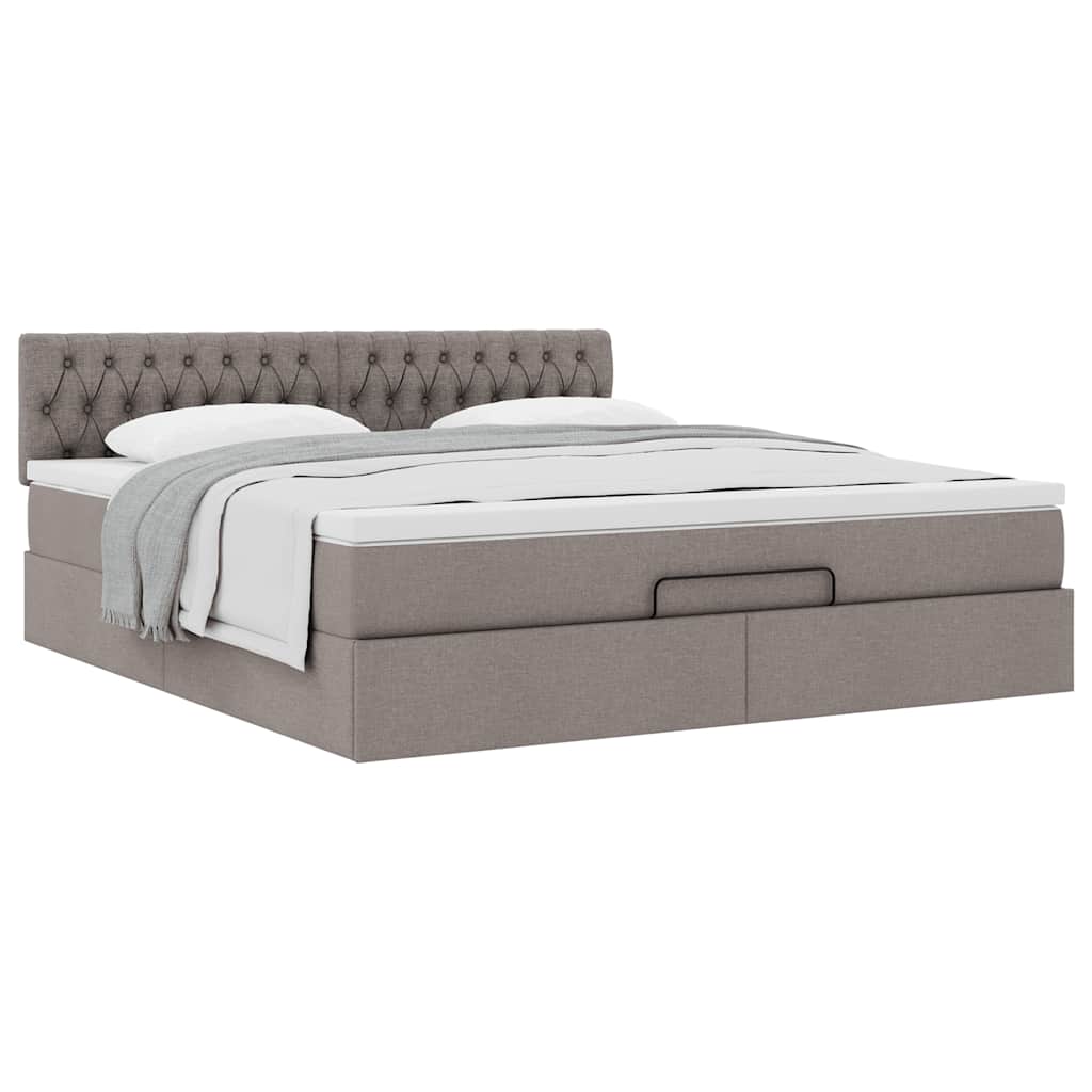 Cadre de lit ottoman avec matelas taupe 160x200 cm tissu - XIOS