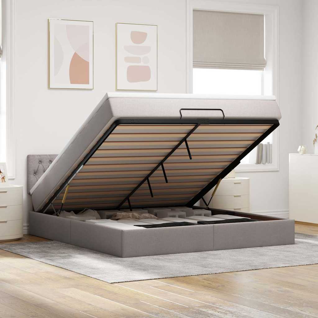 Cadre de lit ottoman avec matelas taupe 160x200 cm tissu - XIOS
