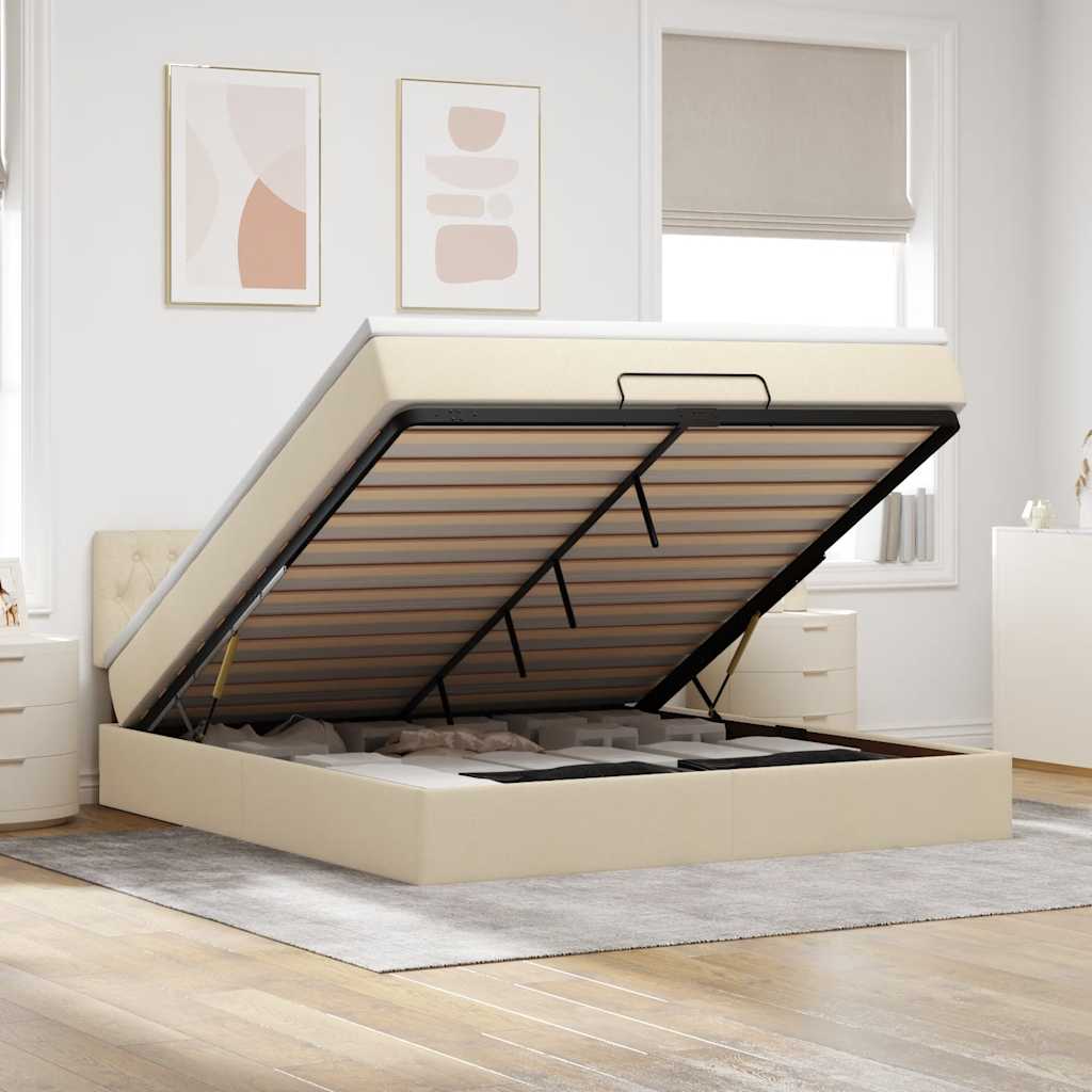 Cadre de lit ottoman avec matelas crème 160x200 cm tissu - XIOS