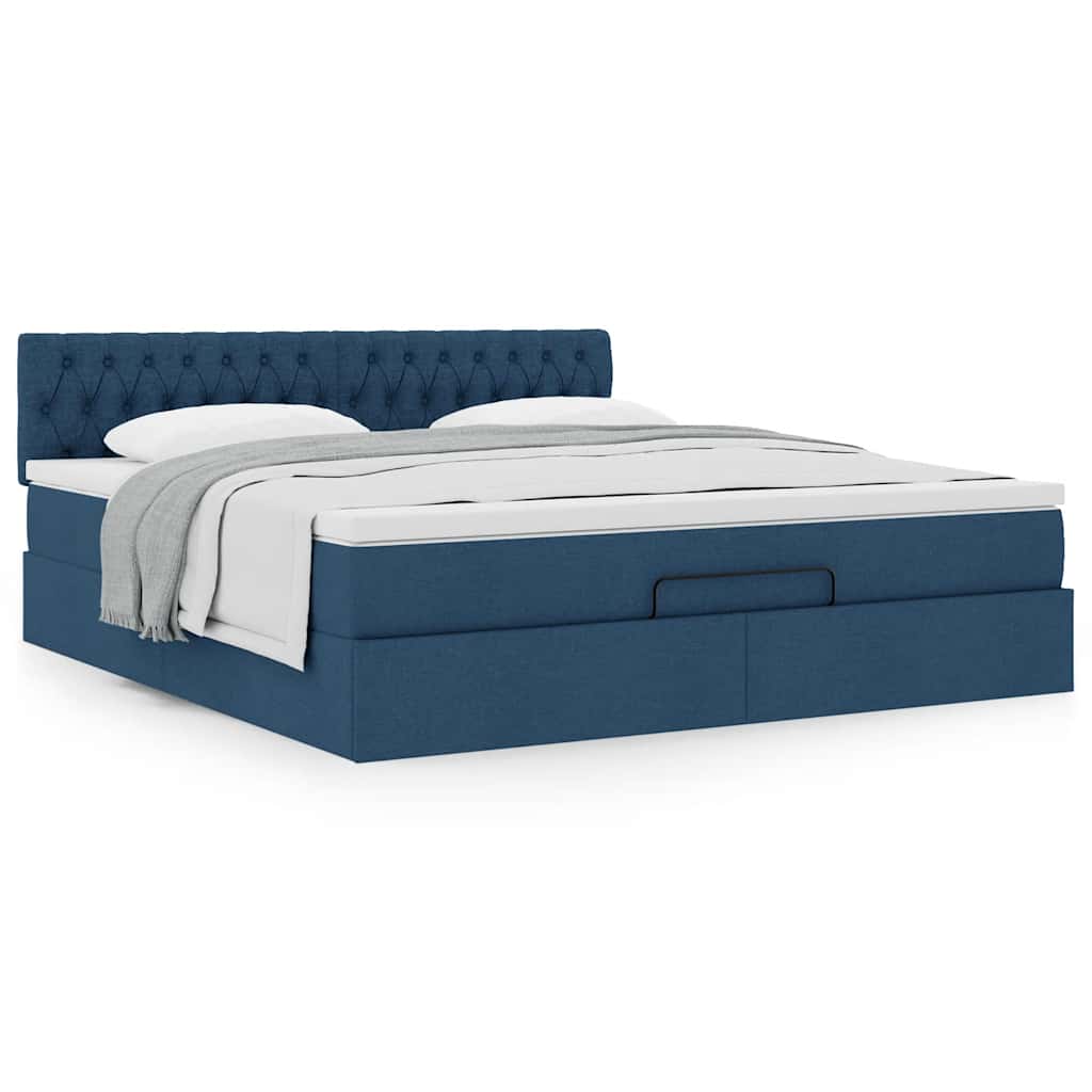Cadre de lit ottoman avec matelas bleu 160x200 cm tissu - XIOS