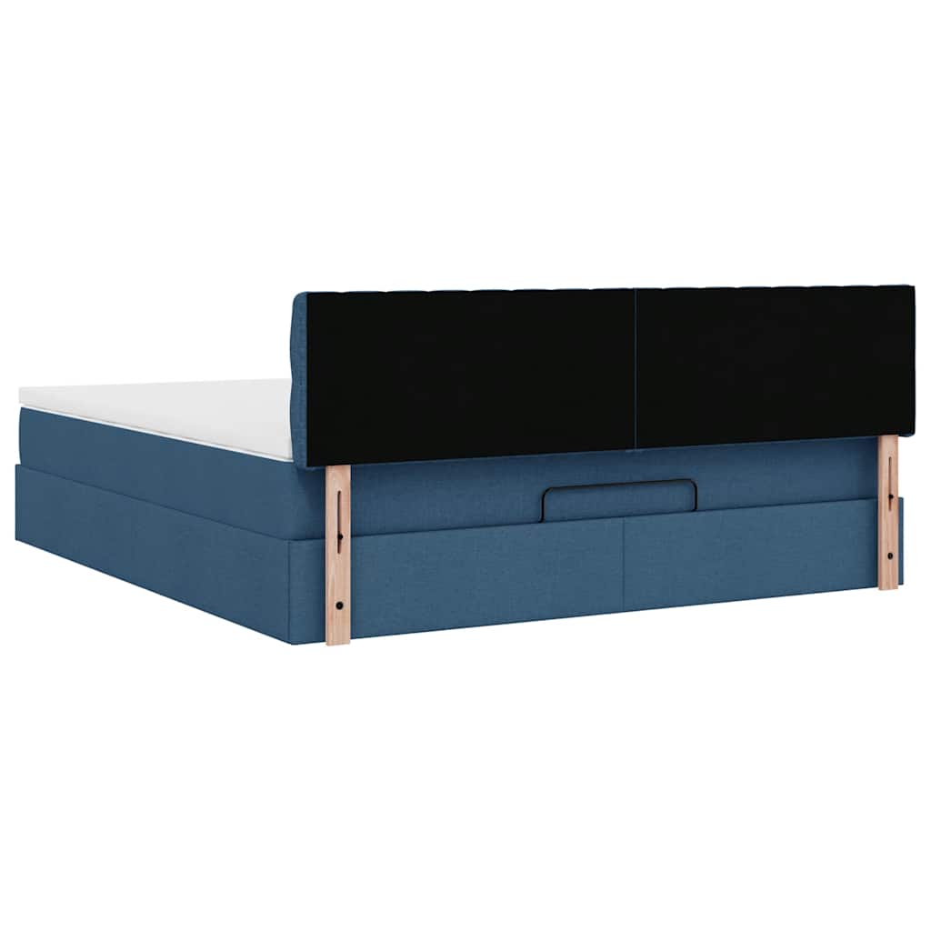 Cadre de lit ottoman avec matelas bleu 160x200 cm tissu - XIOS