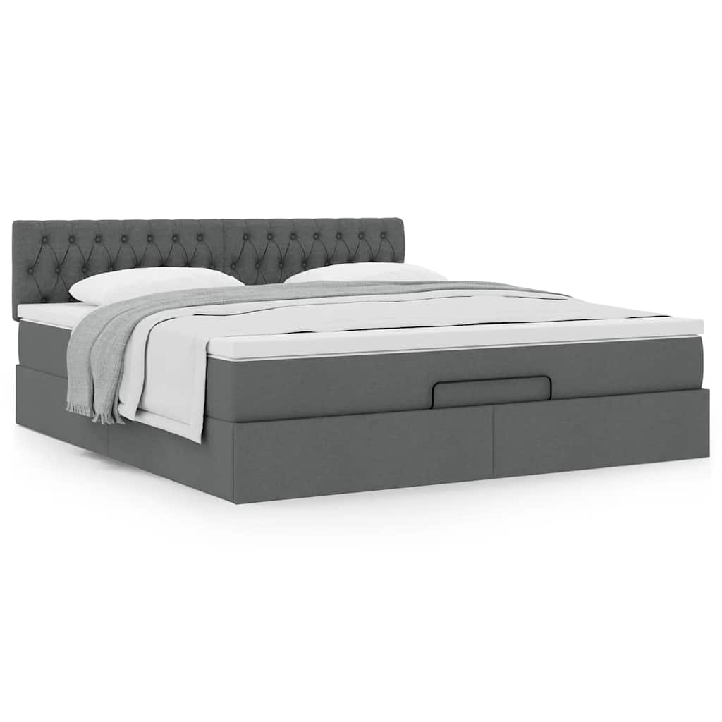 Cadre de lit ottoman avec matelas gris foncé 180x200 cm tissu - XIOS