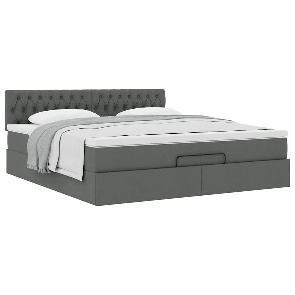 Cadre de lit ottoman avec matelas gris foncé 180x200 cm tissu - XIOS