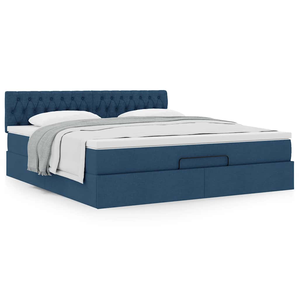 Cadre de lit ottoman avec matelas bleu 180x200 cm tissu - XIOS