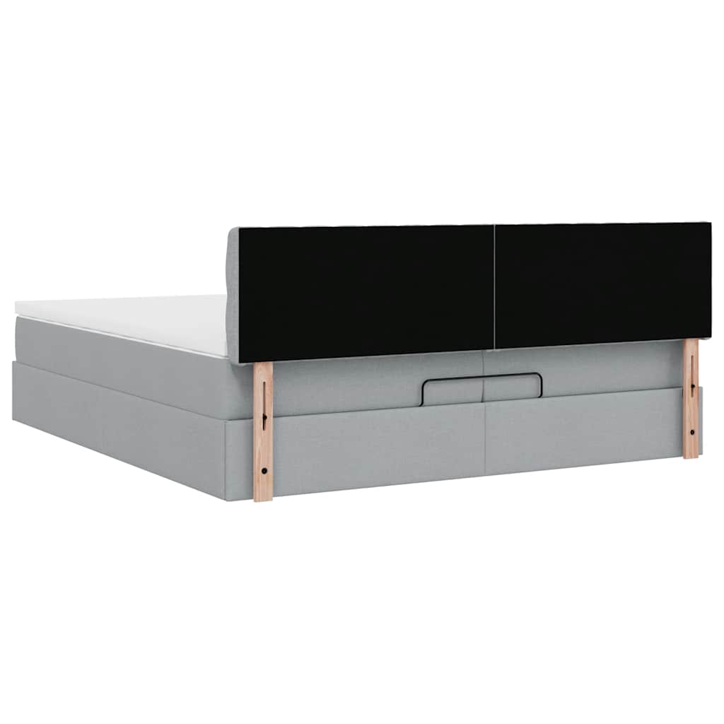 Cadre de lit ottoman avec matelas gris clair 200x200 cm tissu - XIOS