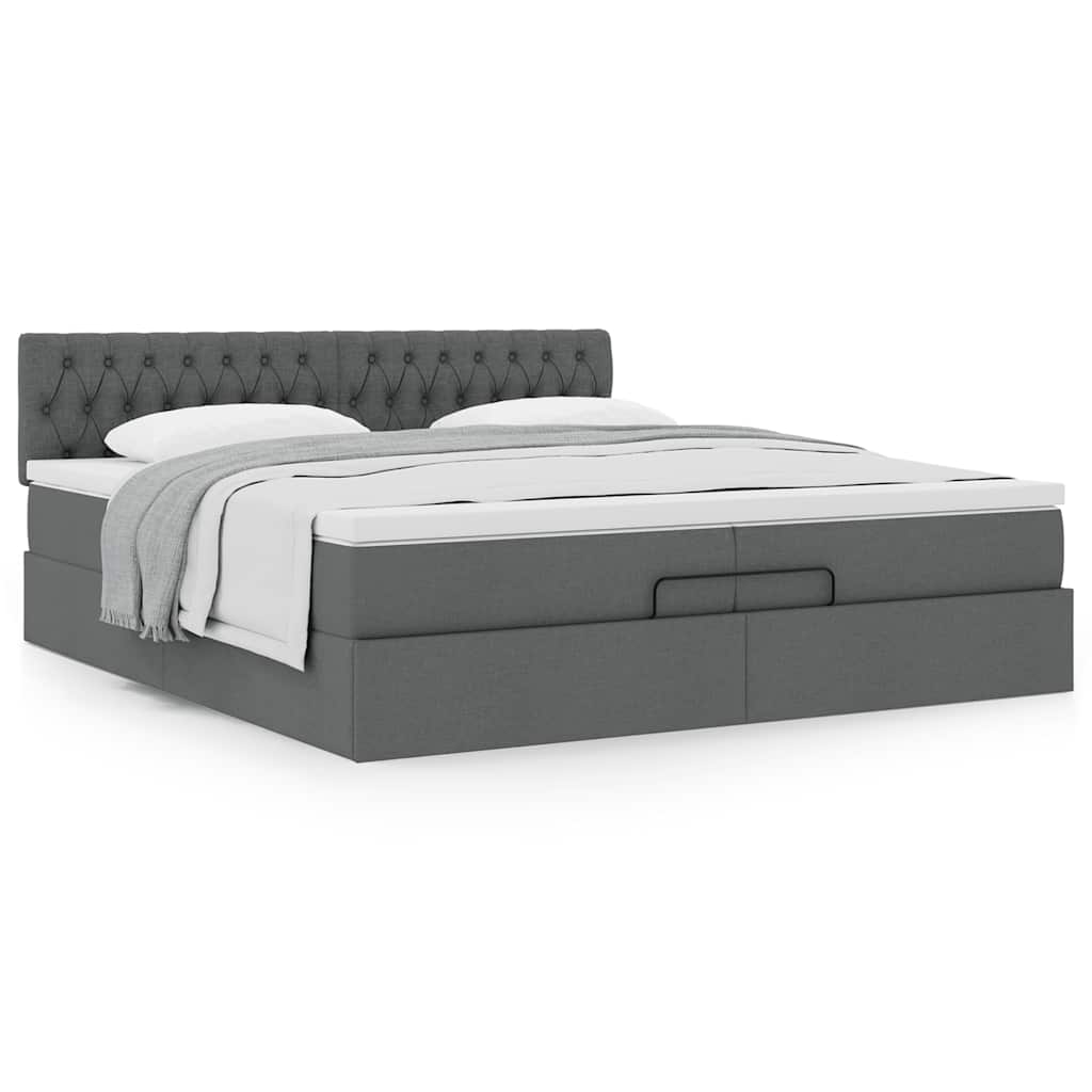 Cadre de lit ottoman avec matelas gris foncé 200x200 cm tissu - XIOS