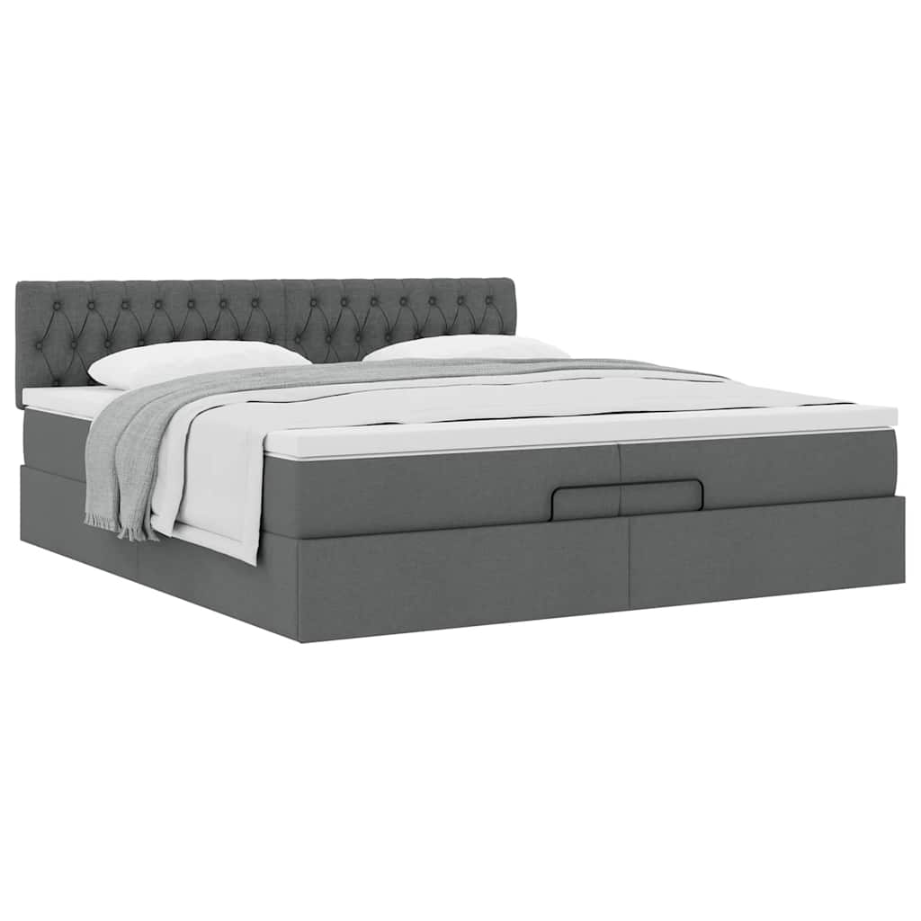 Cadre de lit ottoman avec matelas gris foncé 200x200 cm tissu - XIOS