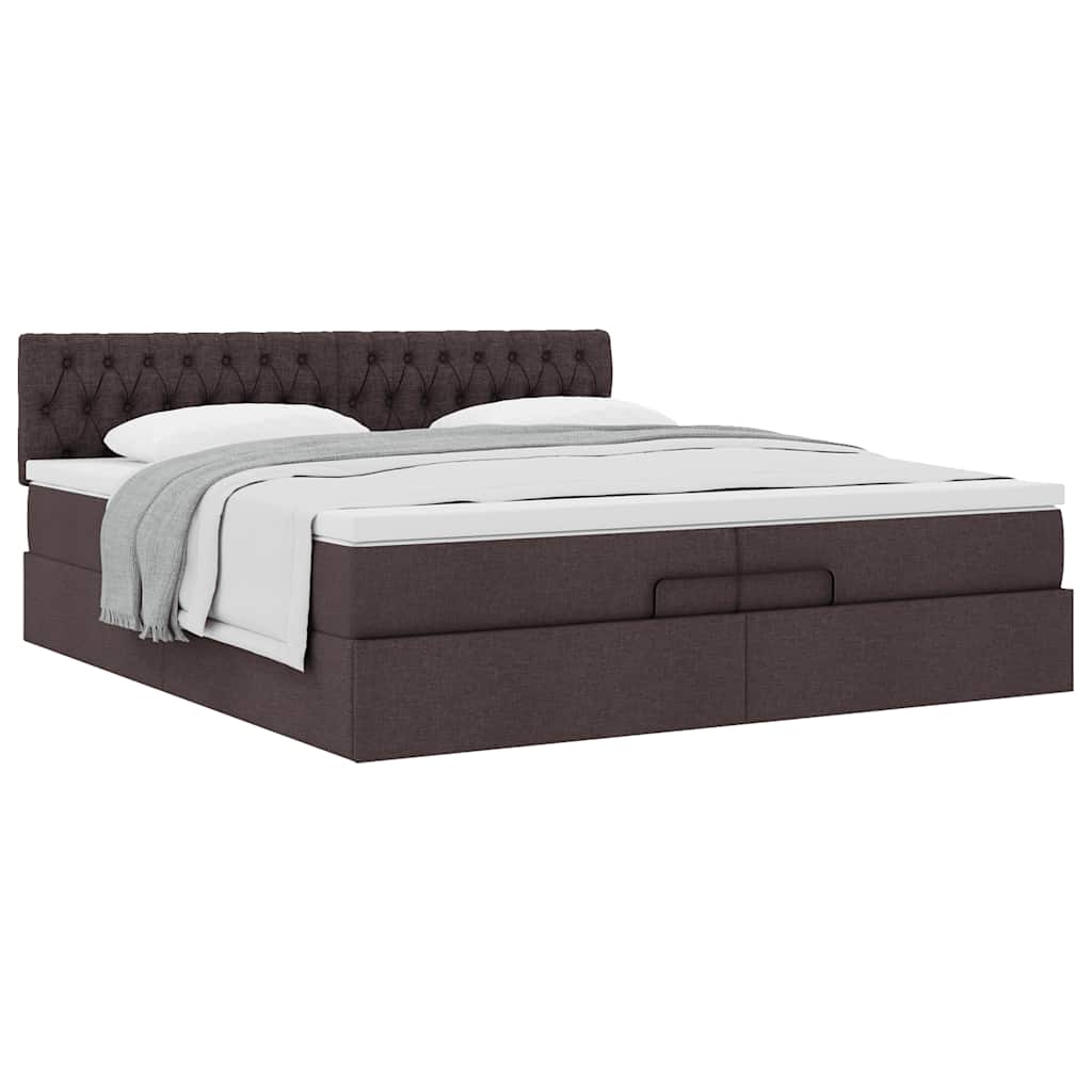 Cadre de lit ottoman avec matelas marron foncé 200x200 cm tissu - XIOS
