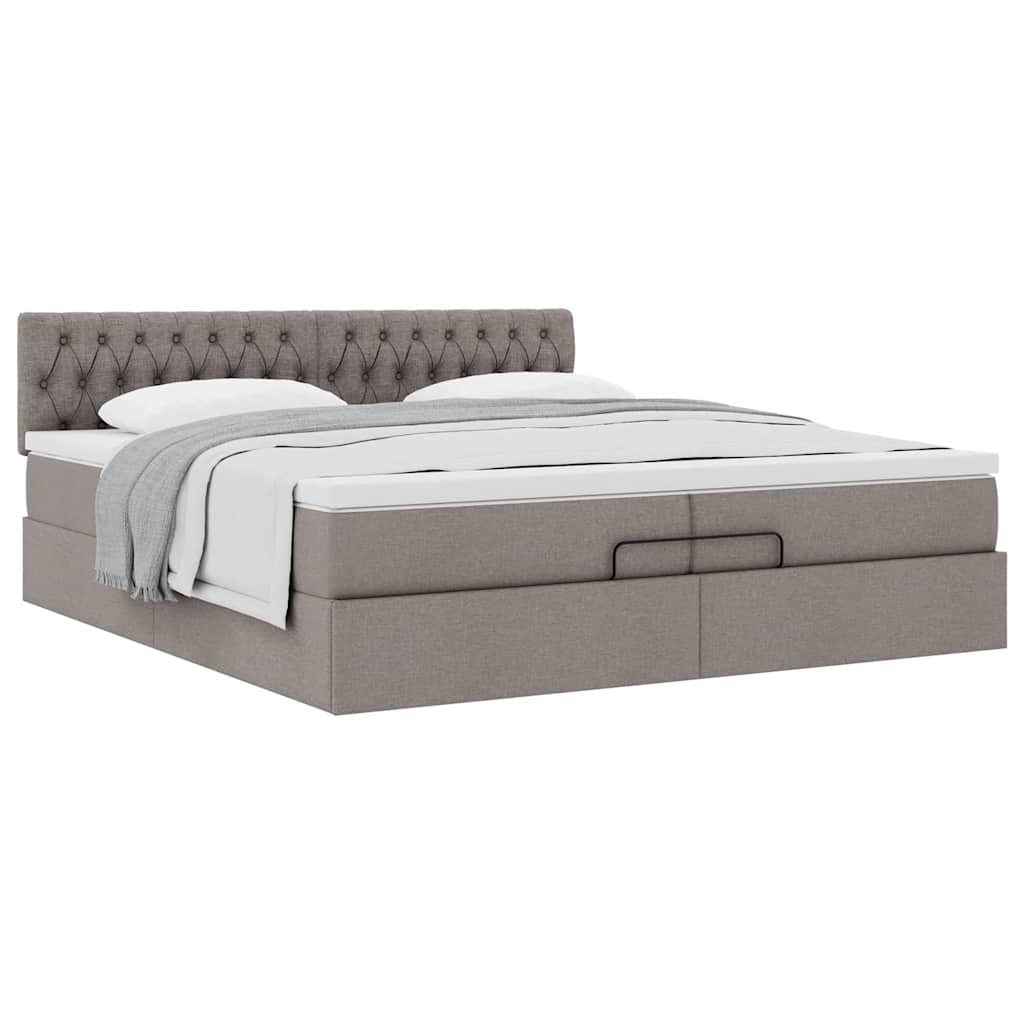 Cadre de lit ottoman avec matelas taupe 200x200 cm tissu - XIOS