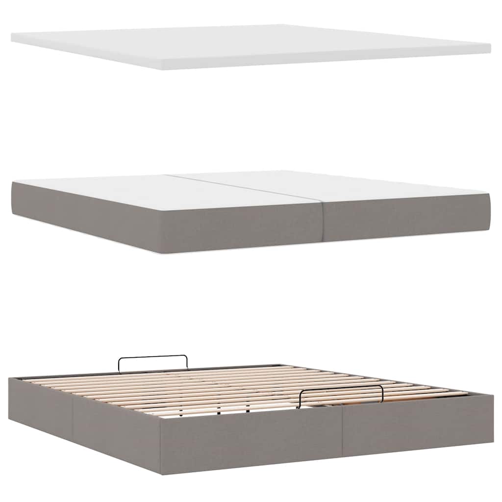 Cadre de lit ottoman avec matelas taupe 200x200 cm tissu - XIOS