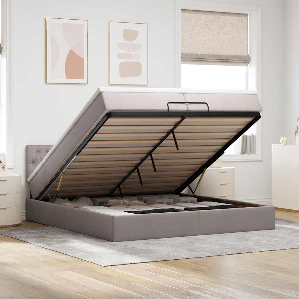 Cadre de lit ottoman avec matelas taupe 200x200 cm tissu - XIOS