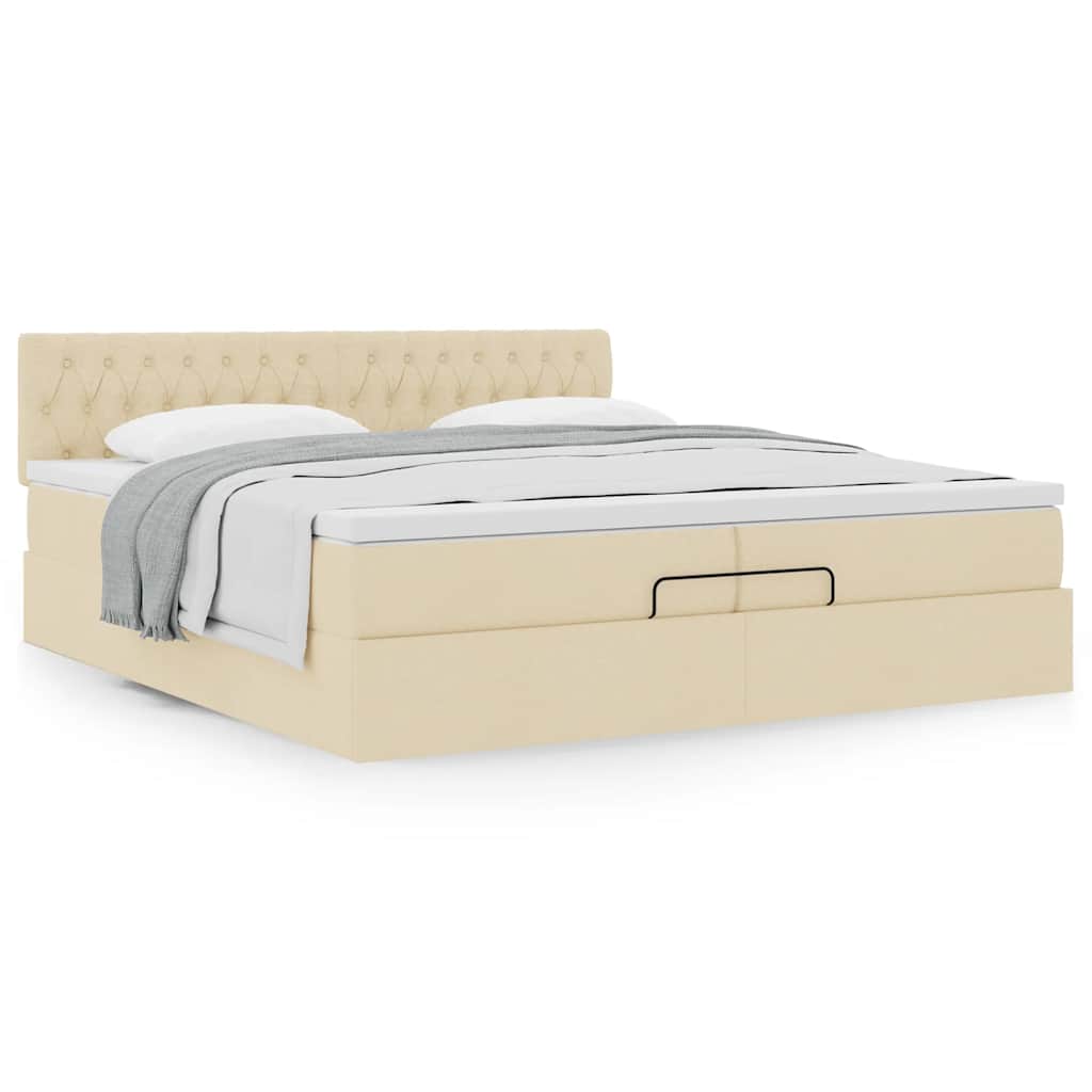 Cadre de lit ottoman avec matelas crème 200x200 cm tissu - XIOS