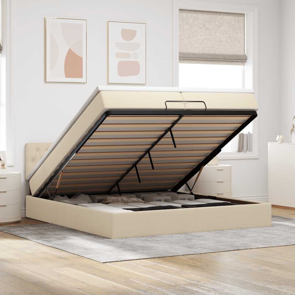 Cadre de lit ottoman avec matelas crème 200x200 cm tissu - XIOS