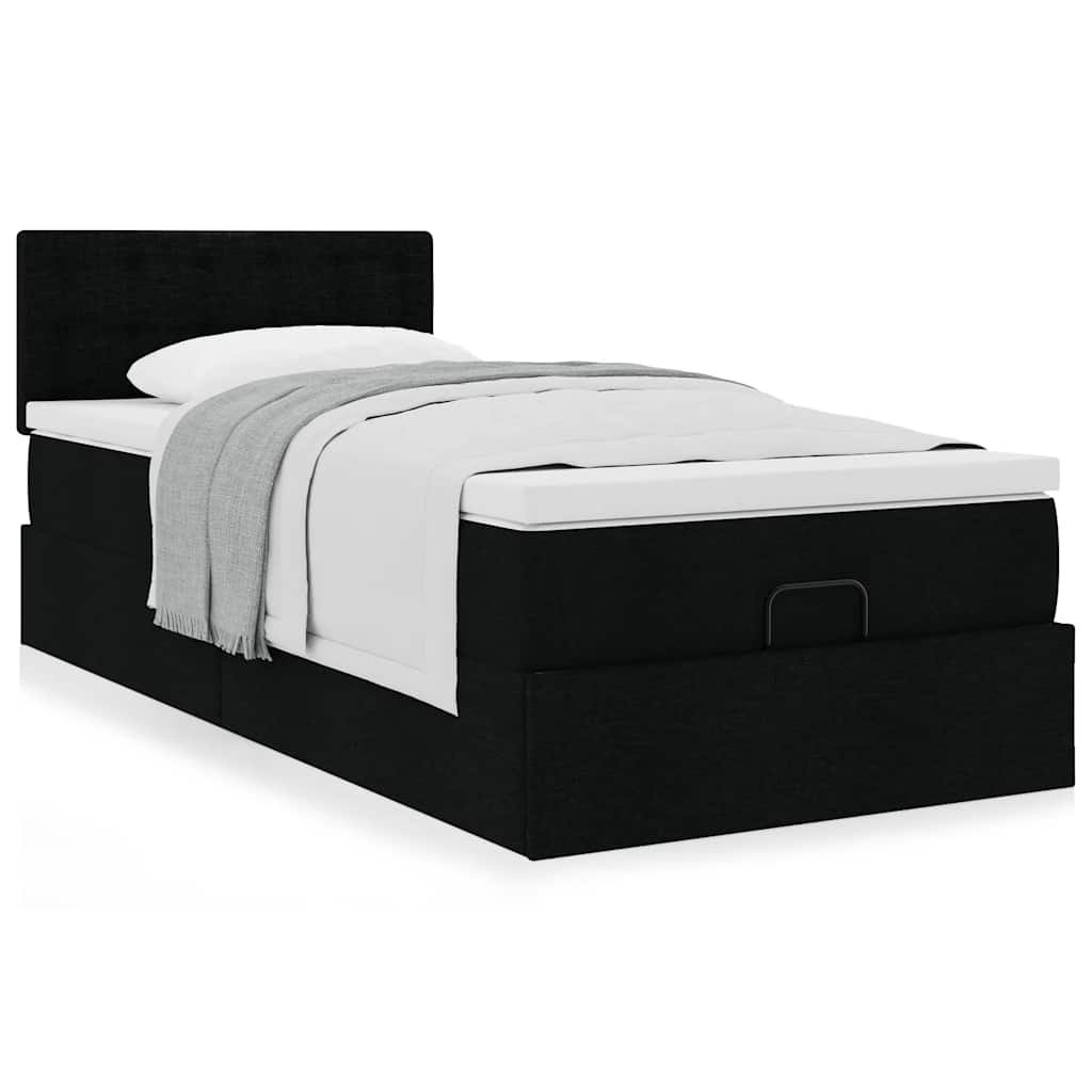 Cadre de lit ottoman avec matelas noir 80x200 cm tissu - XIOS