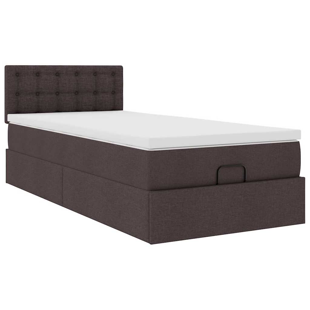 Cadre de lit ottoman avec matelas marron foncé 80x200 cm tissu - XIOS