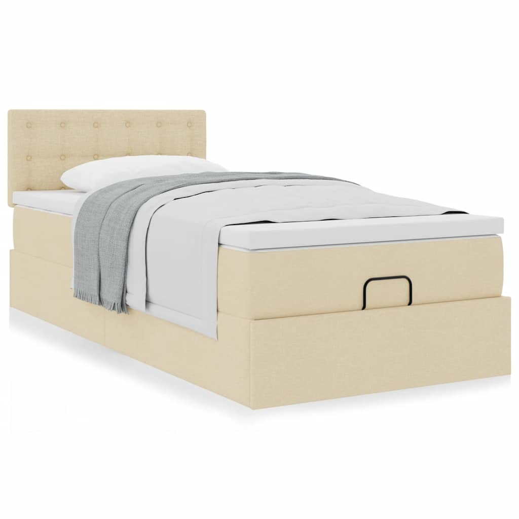 Cadre de lit ottoman avec matelas crème 80x200 cm tissu - XIOS