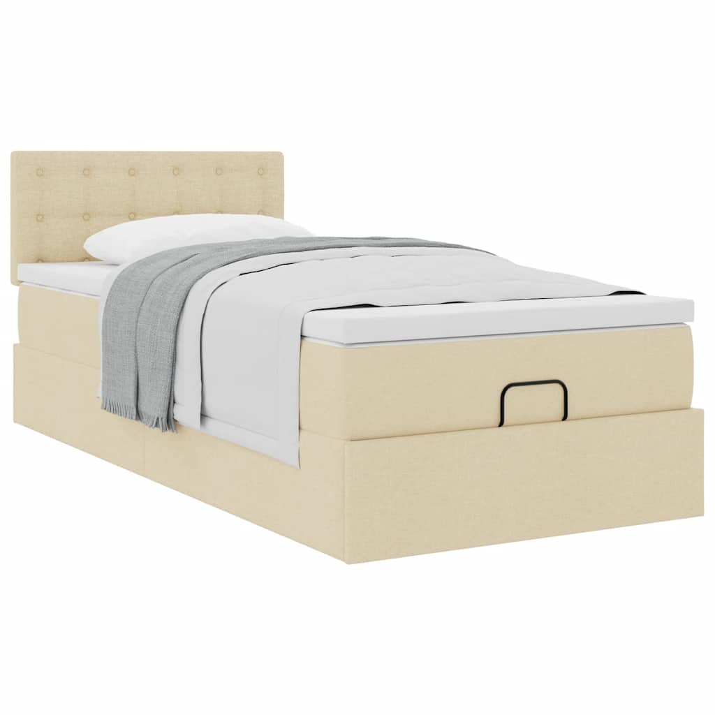 Cadre de lit ottoman avec matelas crème 80x200 cm tissu - XIOS