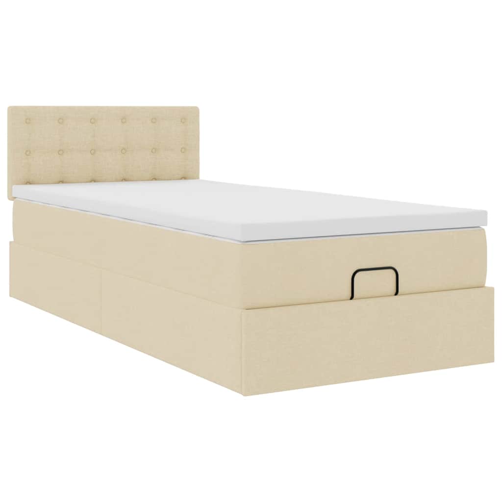 Cadre de lit ottoman avec matelas crème 80x200 cm tissu - XIOS