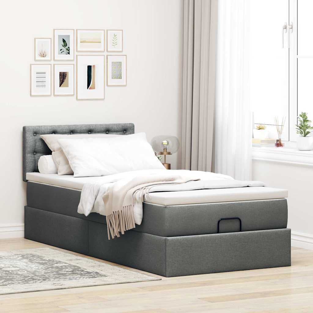Cadre de lit ottoman avec matelas gris foncé 90x190 cm tissu - XIOS