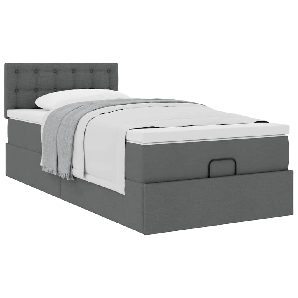 Cadre de lit ottoman avec matelas gris foncé 90x190 cm tissu - XIOS