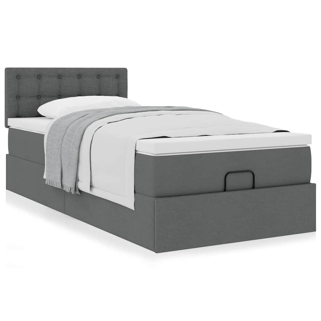 Cadre de lit ottoman avec matelas gris foncé 90x190 cm tissu - XIOS