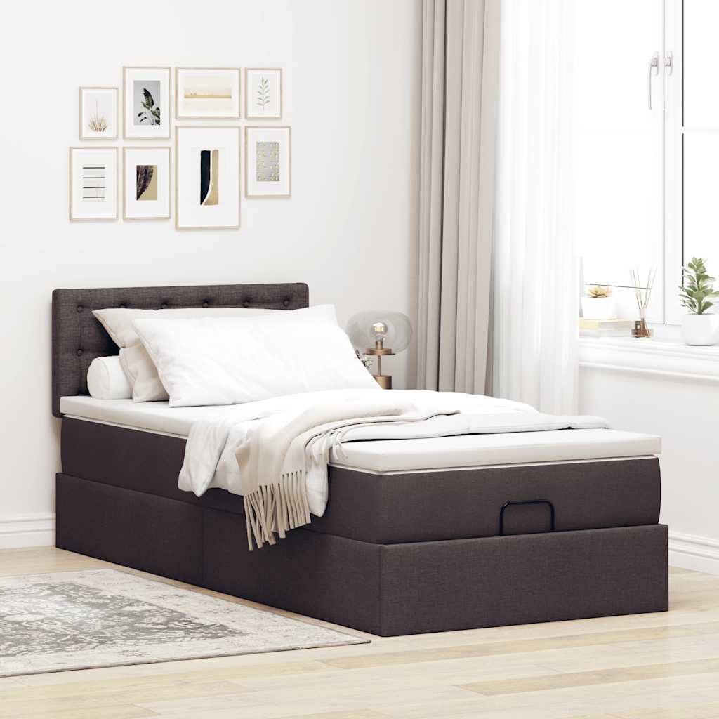 Cadre de lit ottoman avec matelas marron foncé 90x190 cm tissu - XIOS