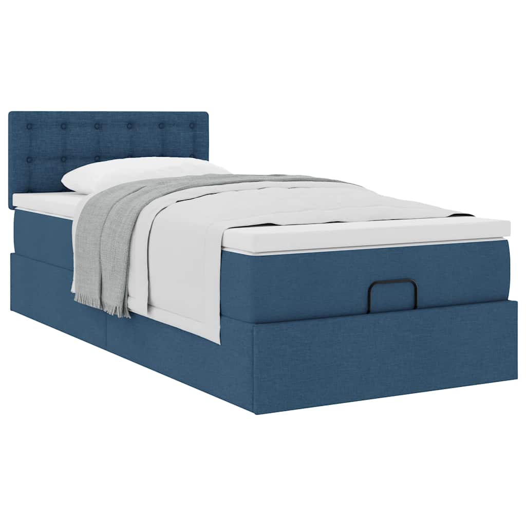 Cadre de lit ottoman avec matelas bleu 90x190 cm tissu - XIOS