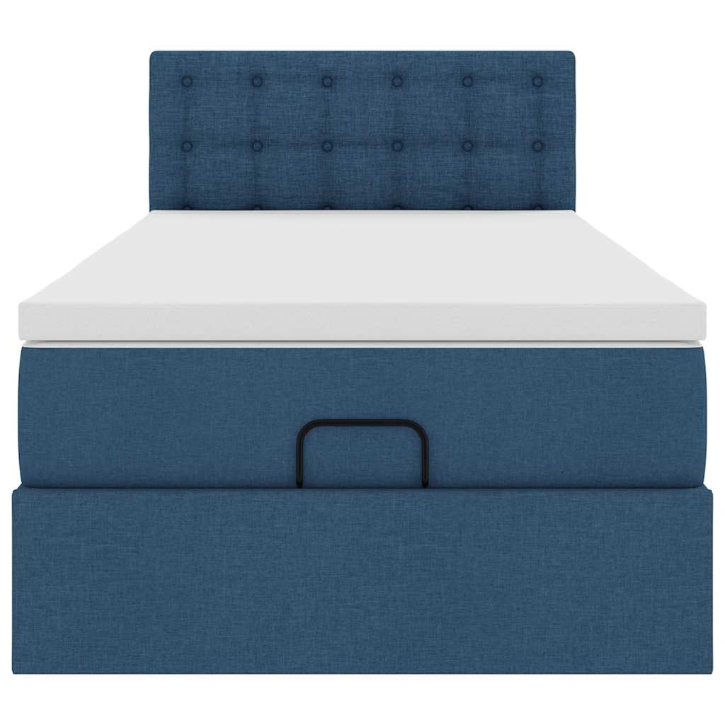 Cadre de lit ottoman avec matelas bleu 90x190 cm tissu - XIOS