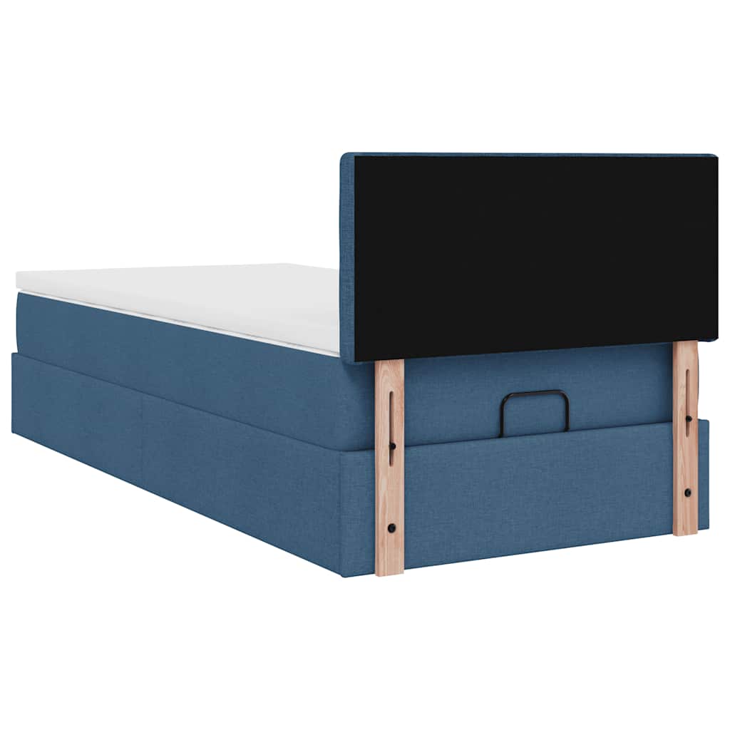 Cadre de lit ottoman avec matelas bleu 90x190 cm tissu - XIOS
