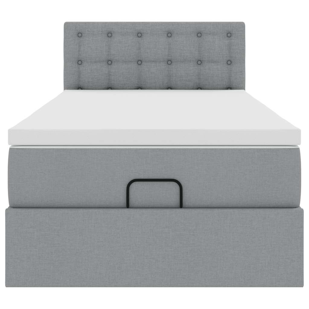Lit ottoman avec matelas gris clair 90x200 cm tissu - XIOS