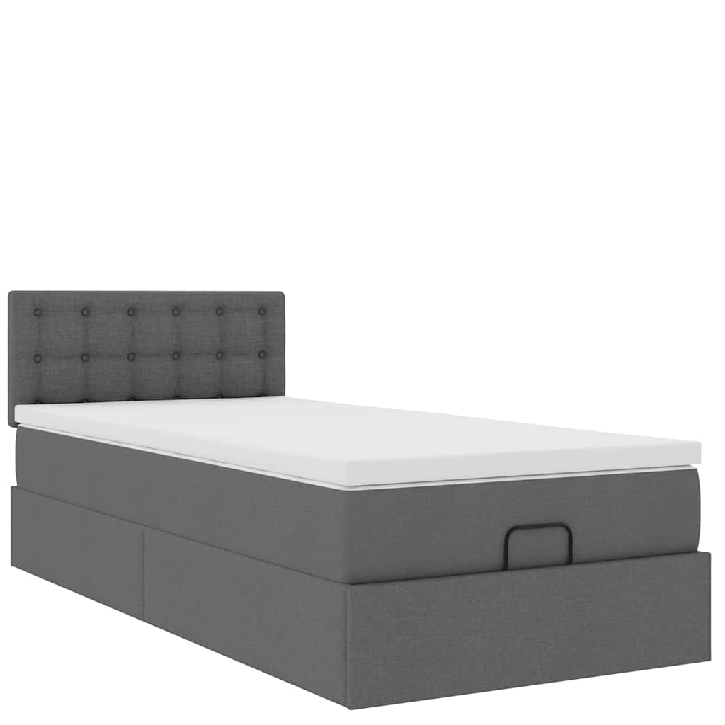 Lit ottoman avec matelas gris foncé 90x200 cm tissu - XIOS