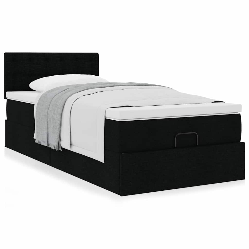 Lit ottoman avec matelas noir 90x200 cm tissu - XIOS