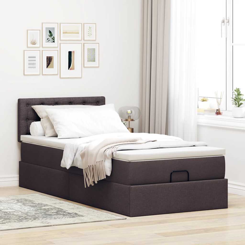 Lit ottoman avec matelas marron foncé 90x200 cm tissu - XIOS