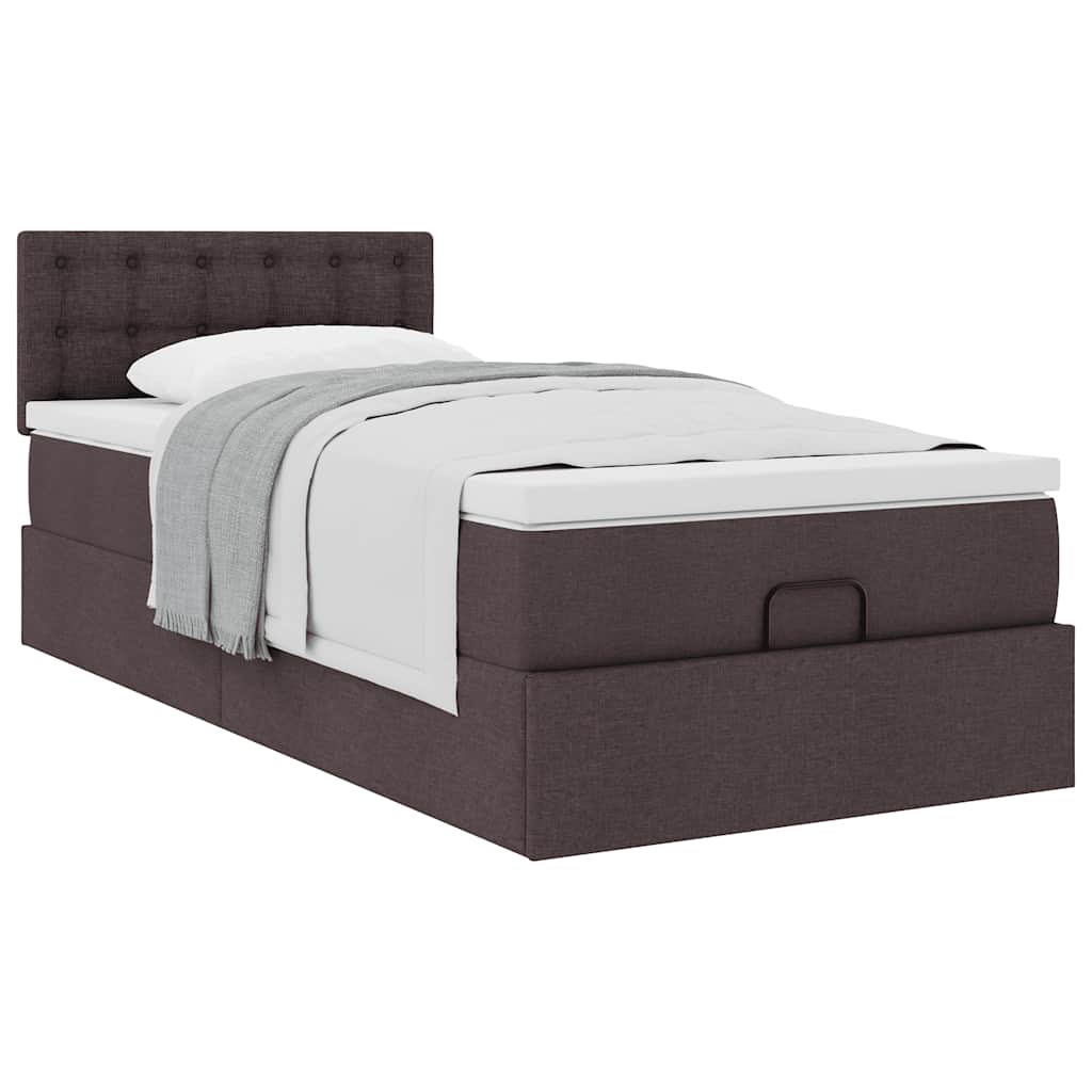 Lit ottoman avec matelas marron foncé 90x200 cm tissu - XIOS