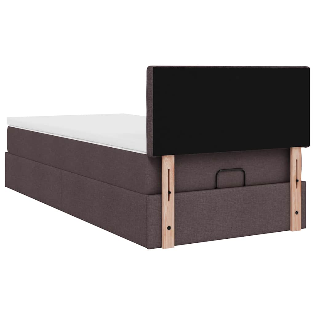 Lit ottoman avec matelas marron foncé 90x200 cm tissu - XIOS
