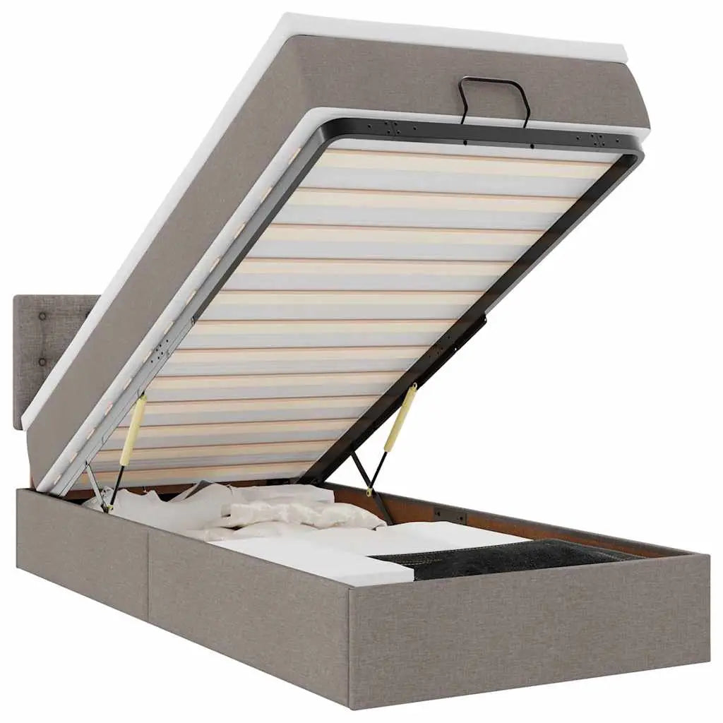 Lit ottoman avec matelas taupe 90x200 cm tissu - XIOS