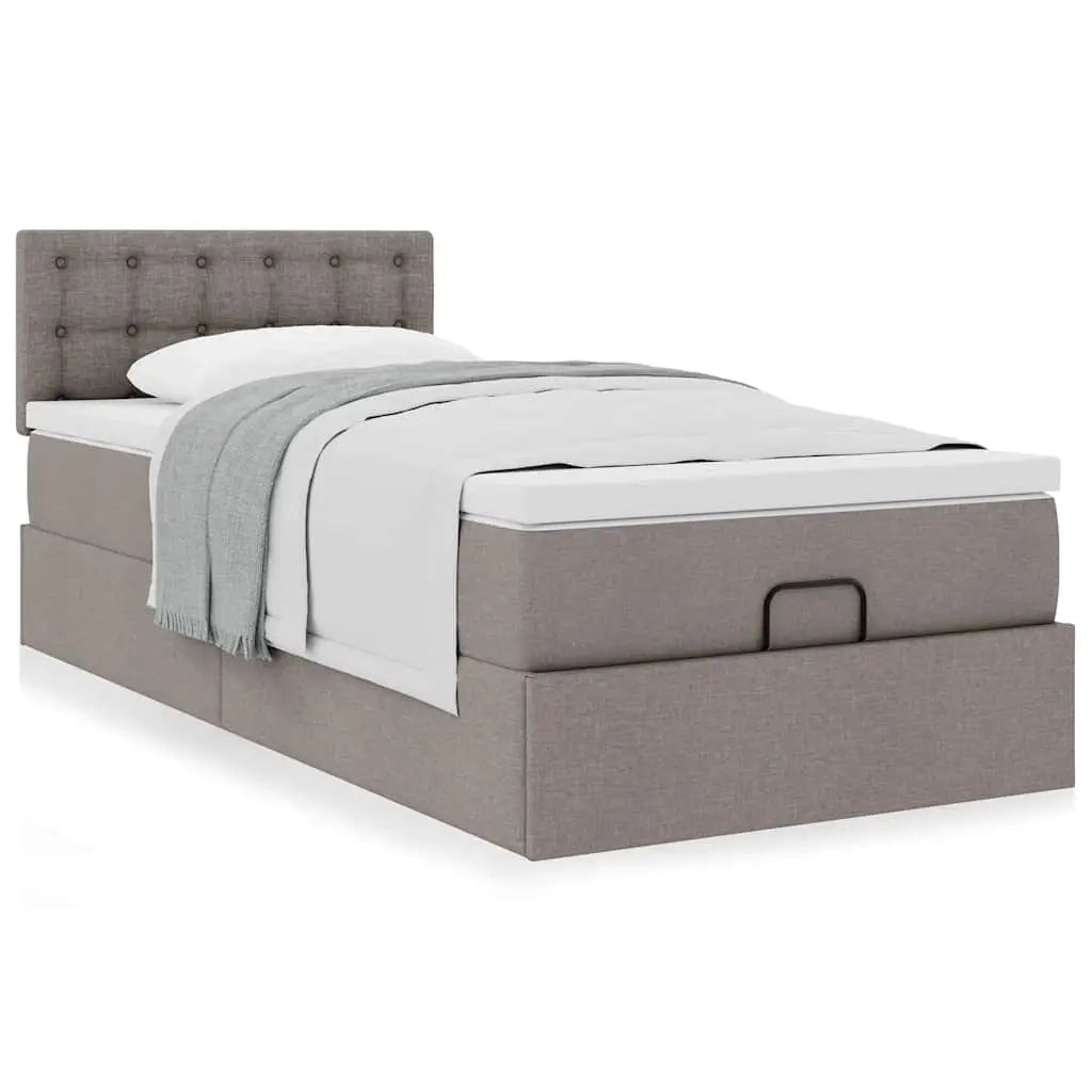 Lit ottoman avec matelas taupe 90x200 cm tissu - XIOS