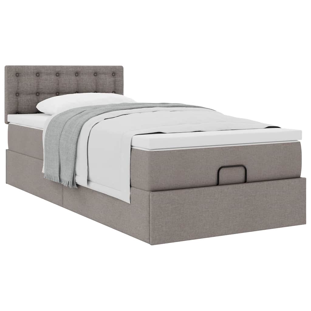 Lit ottoman avec matelas taupe 90x200 cm tissu - XIOS