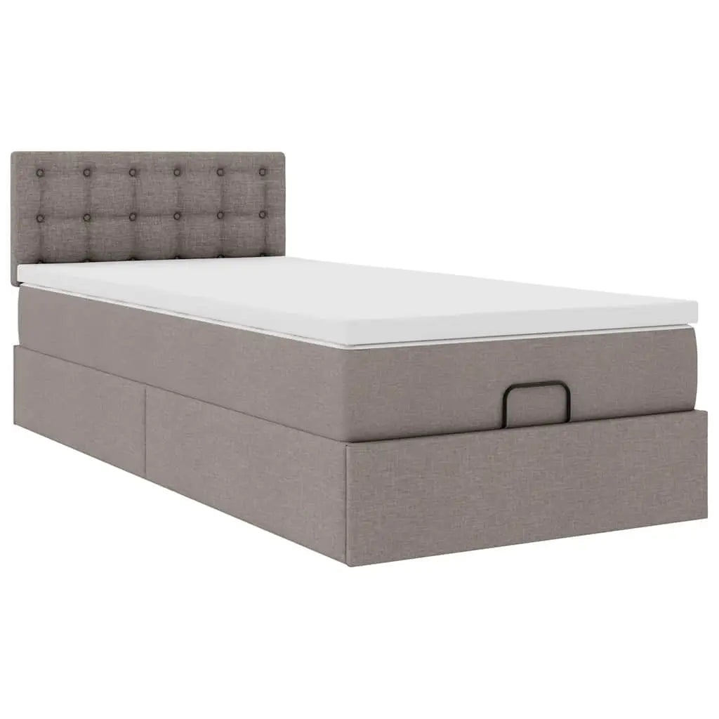 Lit ottoman avec matelas taupe 90x200 cm tissu - XIOS